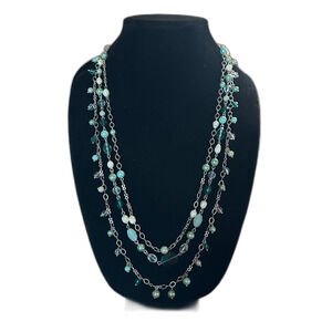 Lia Sophia Blue Bead With Silver Tone Chain